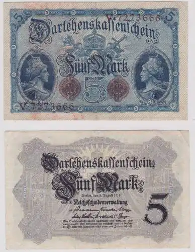 Seltener 5 Mark Darlehnskassenschein 5.8.1914 Rosenberg Nr.48 b (156585)