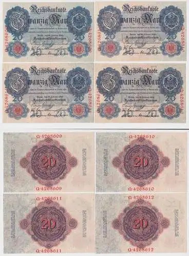4x 20 Reichsmark Banknoten 19.2.1914 Ro.47 b fast UNC (156583)