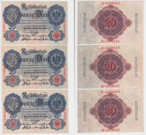 3x 20 Reichsmark Banknoten 19.2.1914 Ro.47 b fast UNC (156626)