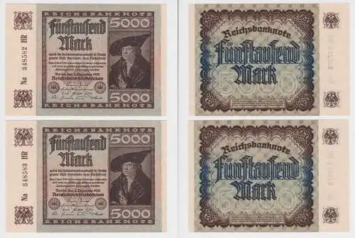 2x 5000 Mark Inflation Banknote 2.Dezember 1922 Ro.80 a fast UNC (156569)