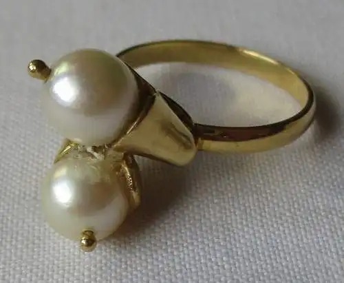 Eleganter 750er Gold Damen Ring mit 2 Perlen (153362)