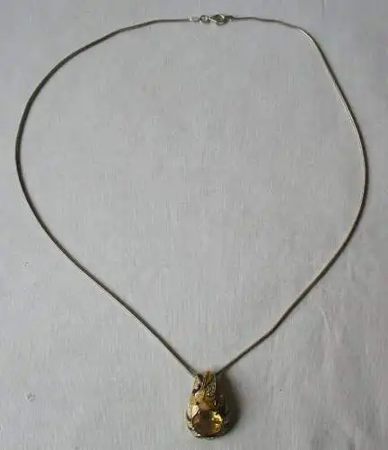 Charmante 925er Silber Halskette und Anhänger mit gelbem Stein (101584)