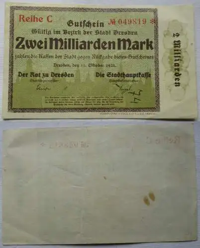 Banknote Inflation Stadt Dresden 2 Milliarden Mark 1923 (132325)