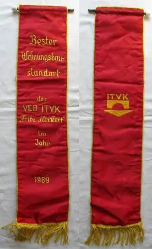 DDR Wimpel Bester Wohnungsbaustandort des VEB ITVK "Fritz Heckert" 1989 (106859)