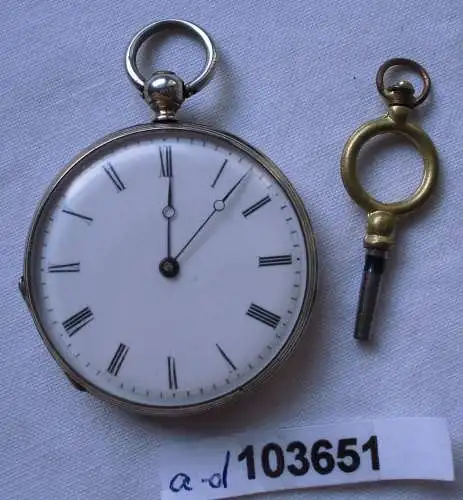 seltene silberne Herren Taschenuhr mit Schlüsselaufzug um 1900 (103651)
