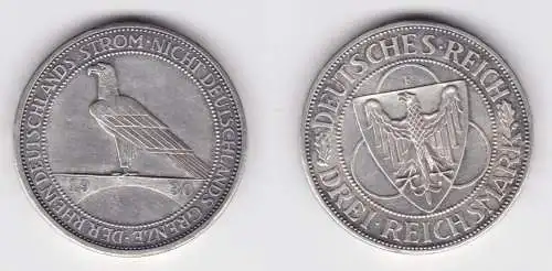 3 Mark Silbermünze Der Rhein 1930 F vz (156079)
