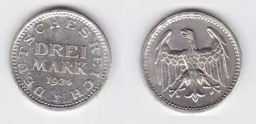 3 Mark Silbermünze Weimarer Republik 1924 F Jäger 312 (131190)