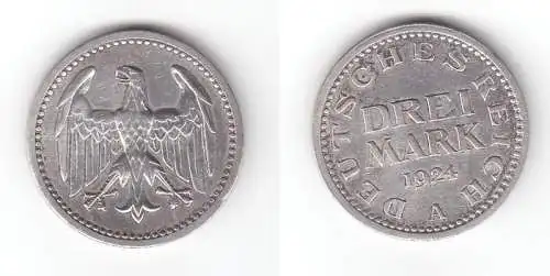 3 Mark Silbermünze Weimarer Republik 1924 A Jäger 312  (111005)