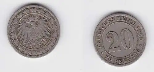 20 Pfennig Nickel Münze Deutsches Reich 1890 D Jäger 14 f.vz (150482)