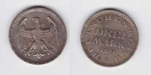 3 Mark Silbermünze Weimarer Republik 1924 A Jäger 312  (139959)