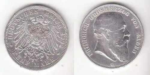 5 Mark Silbermünze Baden Großherzog Friedrich 1903 Jäger 33  (111249)