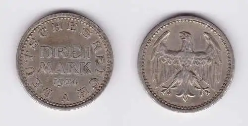 3 Mark Silbermünze Weimarer Republik 1924 A Jäger 312  (122966)
