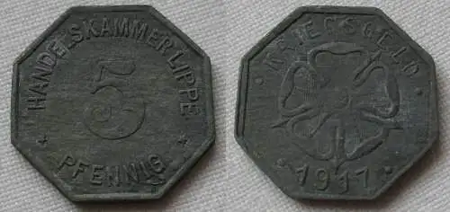 5 Pfennig Zink Notgeld Münze Handelskammer Lippe Kriegsgeld 1917 (152668)