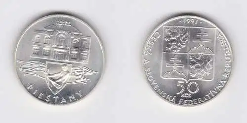 50 Kronen Silber Münze Tschechoslowakei Piestany 1991 (117345)