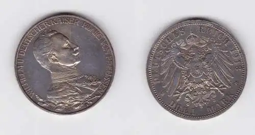 3 Mark Silbermünze Preussen Kaiser Wilhelm II in Uniform 1913 Jäger 112 (132657)