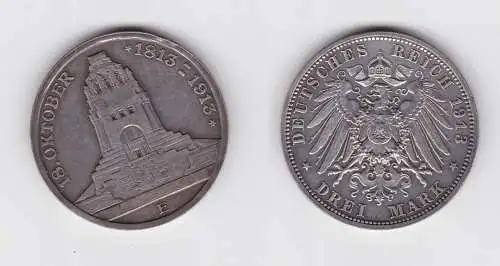3 Mark Silber Münze Sachsen Völkerschlachtdenkmal Leipzig 1913 vz (130109)