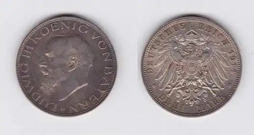 3 Mark Silbermünze Bayern König Ludwig III 1914 Jäger 52 vz+ (130266)