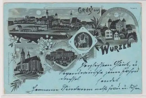 99817 Mondscheinkarte Gruß aus Wurzen Gymnasium usw. 1899