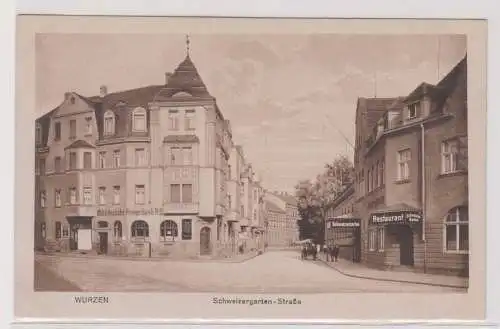 50967 Ak Wurzen Schweizergarten Straße mit Restaurant und Bank um 1930