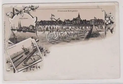 77695 Ak Lithographie Gruß aus Stolpmünde Ustka in Pommern um 1900
