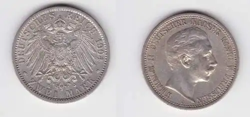 2 Mark Silbermünze Preussen Kaiser Wilhelm II 1904 Jäger 102 vz (138233)