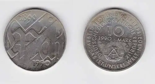 DDR Gedenk Münze 10 Mark 100.Jahre 1.Mai Feiertag 1990 (148822)