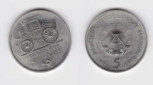 DDR Gedenk Münze 5 Mark 500 Jahre Postwesen 1990 Stempelglanz (148857)