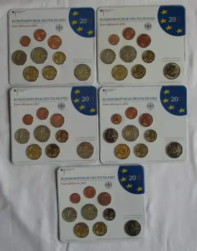 BRD Lot von 5 x KMS 2011 A,D,F,G,J mit 2 € Nordrhein Westfalen Kpl.Stgl.(102282)