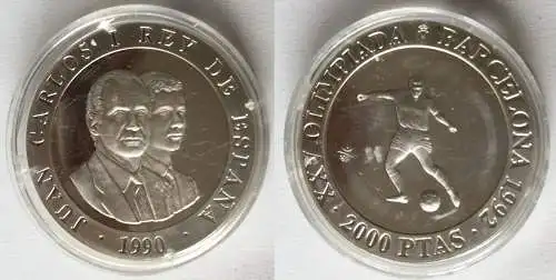 2000 Pesetas Silbermünze Spanien Olympiade Barcelona 1992, 1990 (122703)