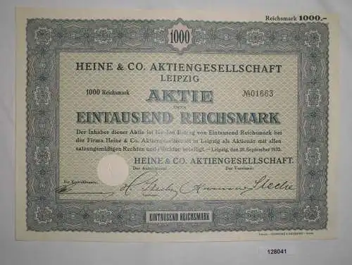1000 Reichsmark Aktie Heine & Co. AG Leipzig 30. September 1932 (128041)
