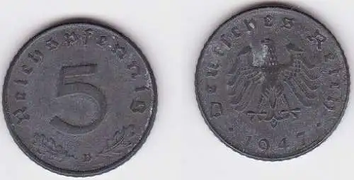 5 Pfennig Zink Münze alliierte Besatzung 1947 D Jäger 374 (122963)