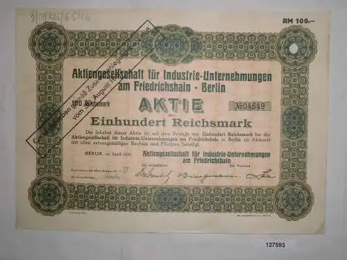 100 Mark Aktie Aktiengesellschaft Industrie Friedrichshain Berlin 1930 (127593)