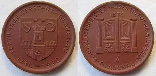 seltene Meissner Porzellan Medaille Textilarbeiterstadt Glauchau 1990 (123574)