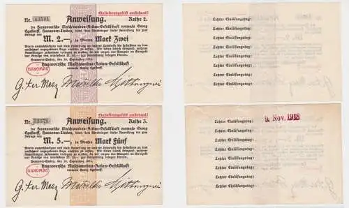 2 & 5 Mark Banknoten Hannover Hannoversche Maschinenbau A.G. 30.09.1916 (131646)