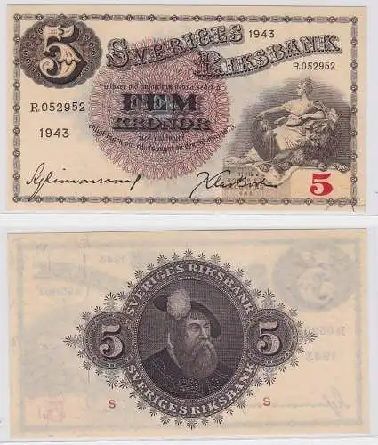5 Kronor Kronen Banknote Schweden 1943 (122259)