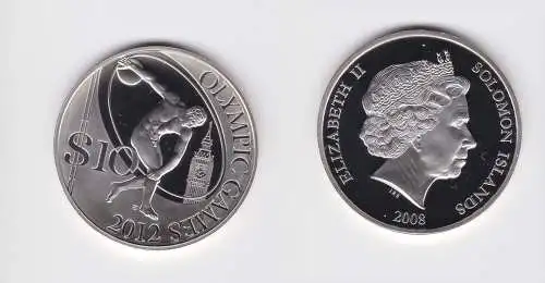 10 Dollar Silbermünze Salomon Inseln 2008 Olympiade 2012 Diskuswerfer (127256)