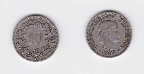 10 Rappen Kupfer Nickel Münze Schweiz 1907 B (126830)