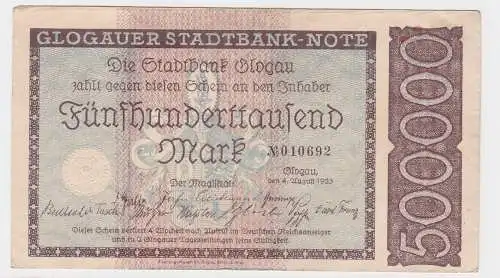 500000 Mark Banknote Stadtbank Glogau 4.8.1923 (122001)