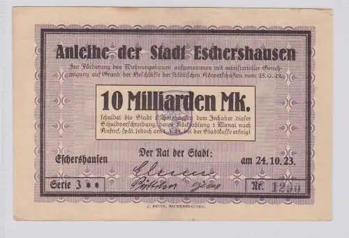 10 Milliarden Mark Banknote Inflation Stadt Eschershausen 24.10.1923 (125909)