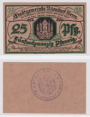 25 Pfennig Banknote Notgeld Stadtgemeinde Allendorf Werra o.D. (1921) (122074)