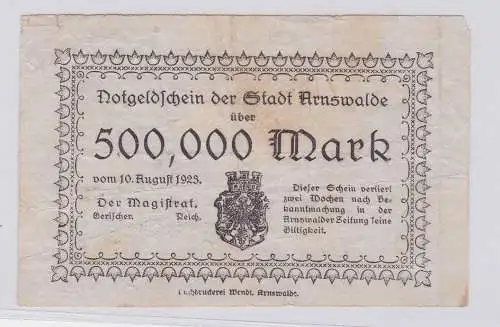 500000 Mark Banknote Inflation Stadt Arnswalde 10.8.1923 (126562)