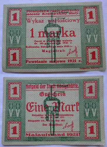 1 Mark Banknote Notgeld Stadt Königshütte Chorzów 1921 (104035)