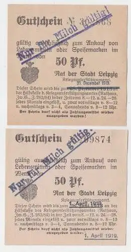 2 verschiedene 50 Pfennig Milch Gutscheine Stadt Leipzig (120679)
