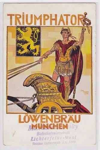 90737 Reklame AK Triumphator Löwenbräu München 1924