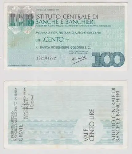 100 Lire Banknote Italien Italia  Banco di Banche e Banchieri 1977 (154943)