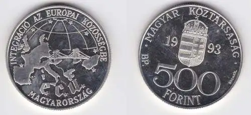 500 Forint Silber Münze Ungarn 1993 Karte Europas mit der Kettenbrücke (156243)