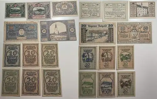 11 Banknoten 10 bis 50 Heller Notgeld Gemeinde Aigen Obersteiermark 1920(155519)