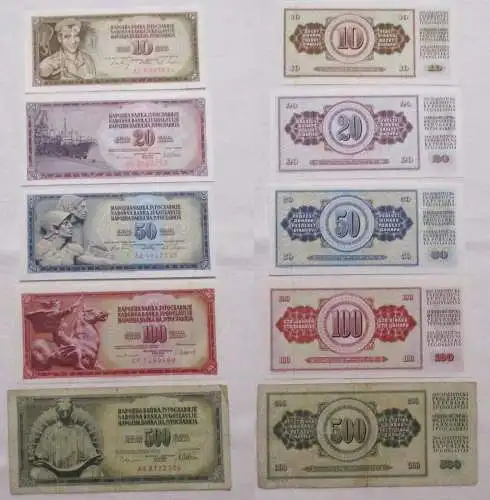 10 bis 500 Dinar Dinara 5 Banknoten Jugoslawien 1968 bis 1981  (155190)