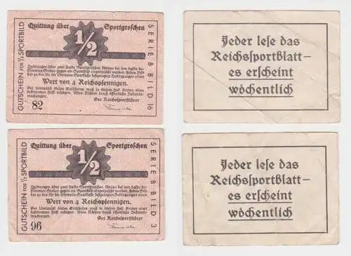 2 x Gutschein Quittung über 1/2 Sportgroschen Deutsches Reich (154451)