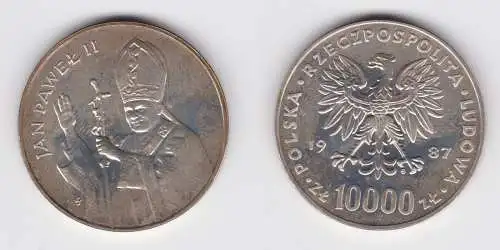 10000 Zloty Silber Münze Polen Pabst Johannes Paul II 1987 (155565)